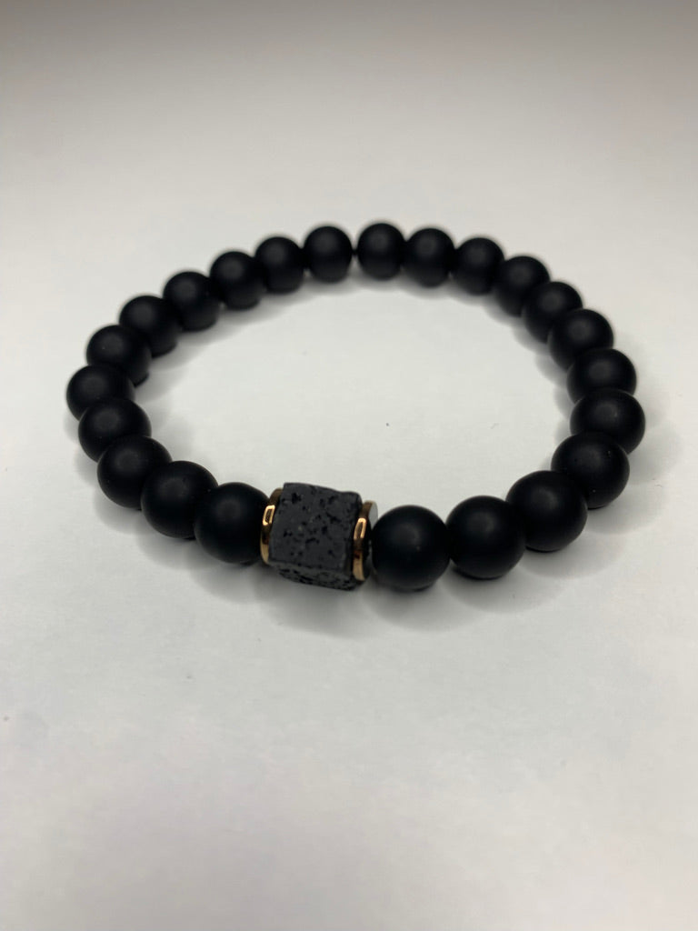 Obsidian & Lava Rock Beaded Bracelet