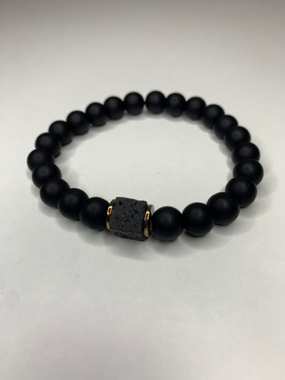 Obsidian & Lava Rock Beaded Bracelet