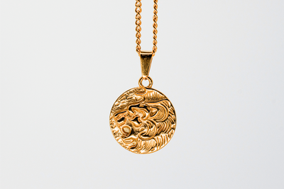 Lion Head Pendant - Gold - 18 inch